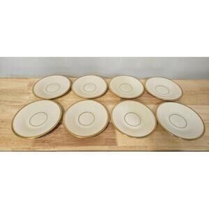 Set of 8 Lenox China ETERNAL Ivory Gold Teacup Saucers Bone China